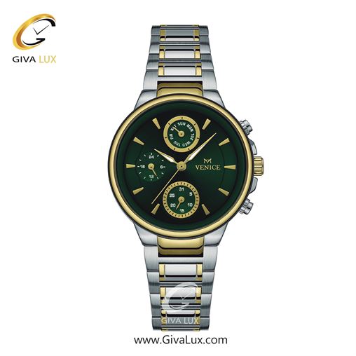 ساعت مچی اورجینال زنانه ونیز سه موتوره فول تایم طلایی-نقره ای | نقره ای-طلایی| سبز یشمی تیره| کد رفرنس V801545701