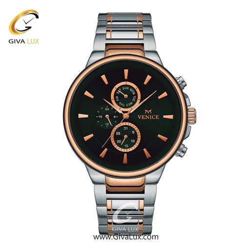 ساعت مچی اورجینال مردانه ونیز سه موتوره فول تایم رزگلد-نقره ای | نقره ای-رزگلد| سبز یشمی تیره| کد رفرنس V801546502