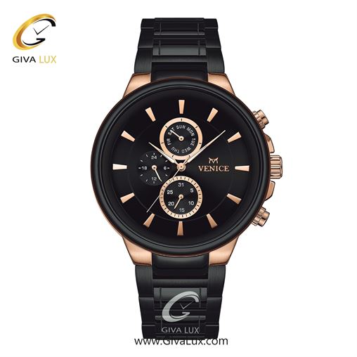 ساعت مچی اورجینال مردانه ونیز سه موتوره فول تایم رزگلد-مشکی | مشکی| مشکی| کد رفرنس V801546702